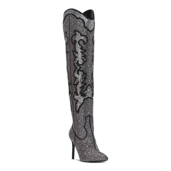 INC Shoes - INC Womens Silver Western V-Cut Back Iresa 4 Toe Stiletto Heeled Boots 6.5 M